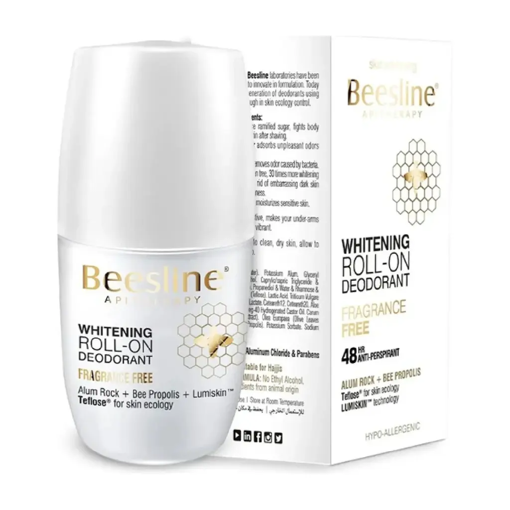 BEESLINE - WHITENING ROLL-ON DEODORANT FRAGRANCE FREE 48HR ANTIPERSPIRANT 50ML