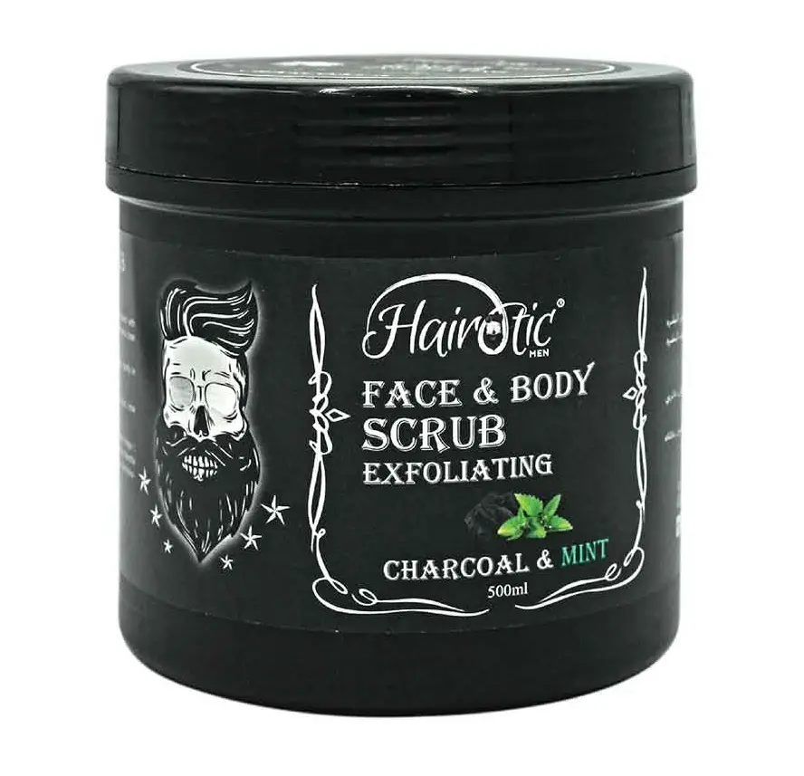 HAIROTIC MEN - FACE & BODY SCRUB EXFOLIATING CHARCOAL & MINT 500ML