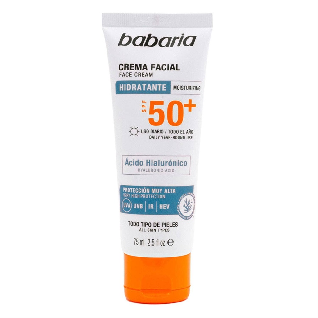 BABARIA - CREMA FACIAL FACE CREAM HIDRATANTE MOISTURIZING SPF50+ HYALURONIC ACID 75ML