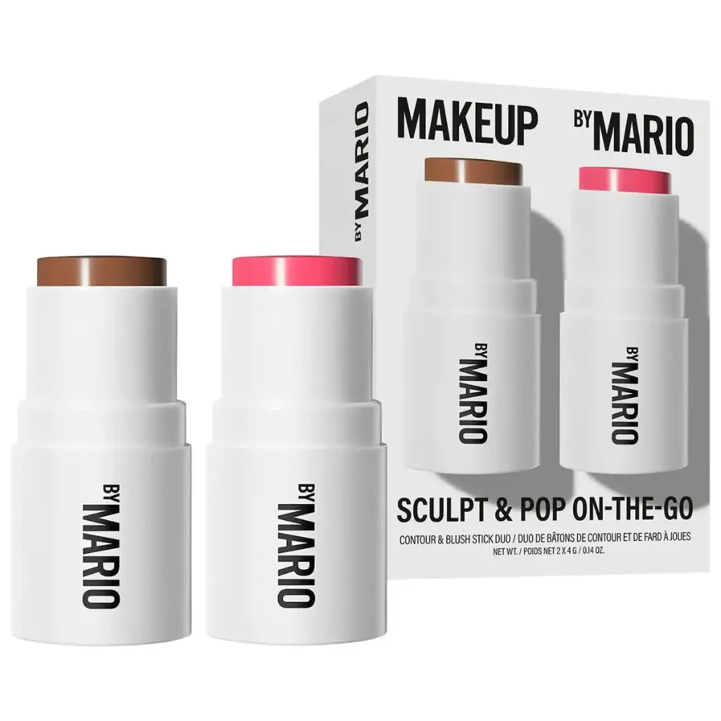 MAKEUP BY MARIO - SCULPT & POP ON THE GO CONTOUR & BLUSH STICK DUO LIGHT MEDIUM & SWEET PINK 2*4G