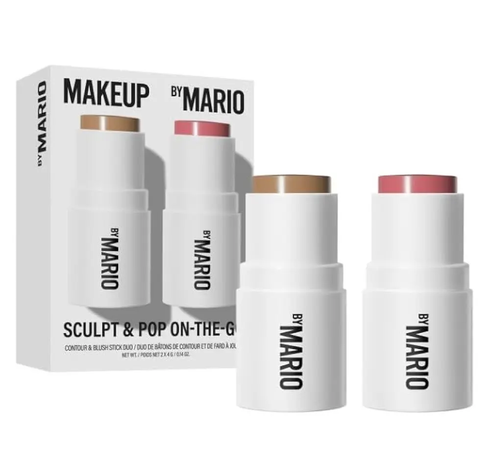MAKEUP BY MARIO - SCULPT & POP ON THE GO CONTOUR & BLUSH STICK DUO MEDIUM & PALE PETAL 2*4G