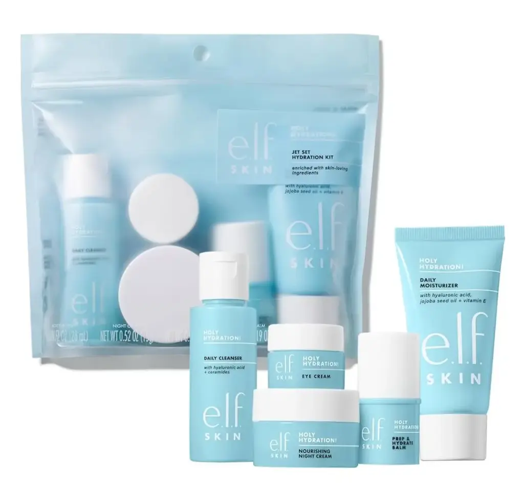 E.L.F. SKIN JET SET HYDRATION KIT, TRAVEL FRIENDLY HYDRATING SKINCARE SET 5PCS